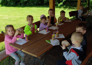 Przedszkolaki na pikniku podczas wycieczki.